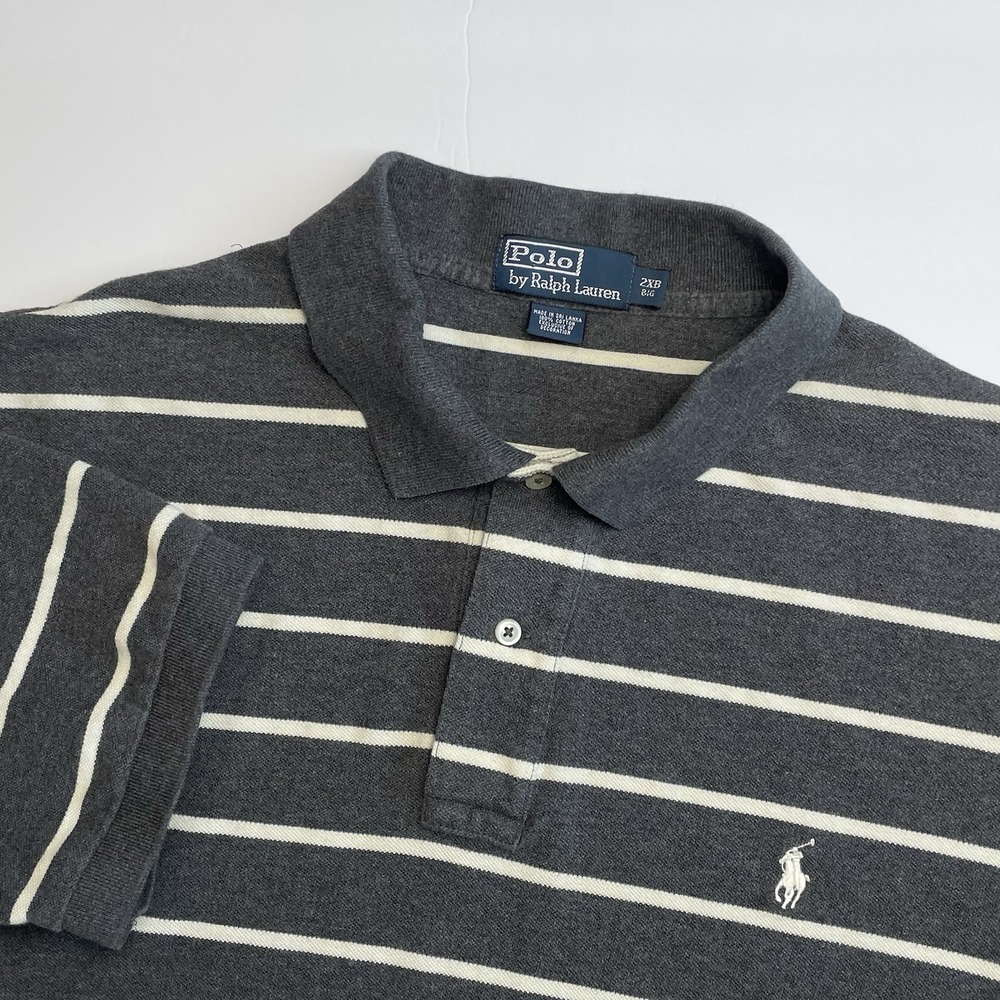 Polo Ralph Lauren Polo Shirt Mens 2XB Big Gray‎ White Striped Short Sleeve Rugby